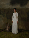Mutedance 25 Autumn and Winter Round Neck Long Sleeve Waist Dress Flower Dye MD-MD25FW98-hoary